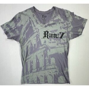 Raw 7 Graphic Rhinestone V-Neck T-Shirt Roman Helmet Design Purple Gray M